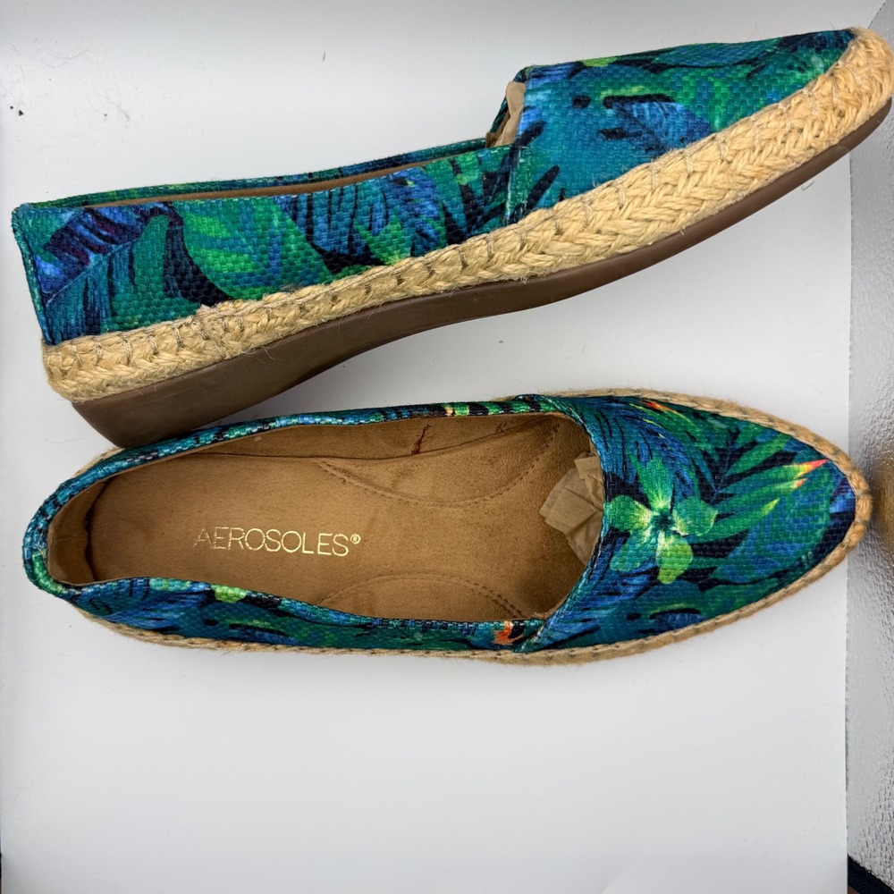 Aerosoles‎ Trend Report Tropical Floral Espadrille Flats Blue Green Womens 7.5M